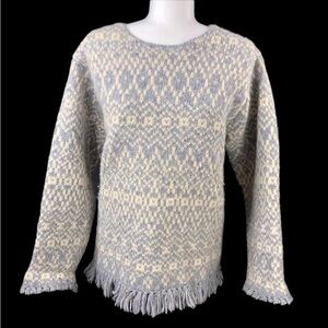 L.L. Bean Womens M Moorland Lambswool Blend Sweater Jacquard Fringe in EUC